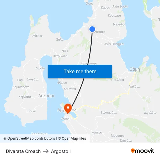 Divarata Junction to Argostoli map