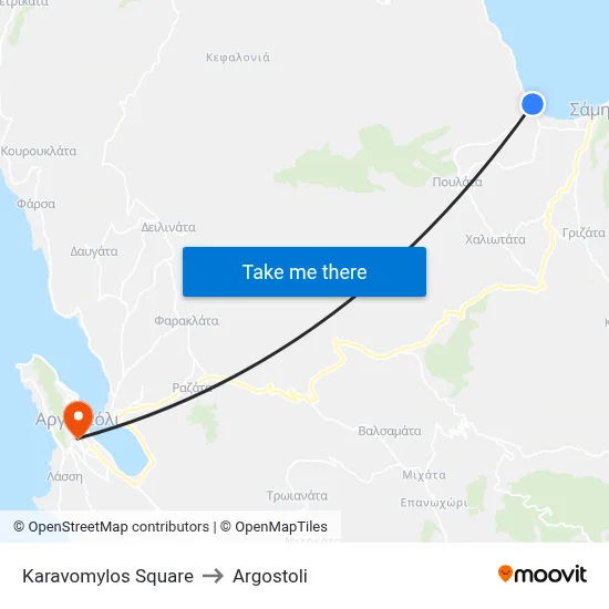 Karavomylos Square to Argostoli map