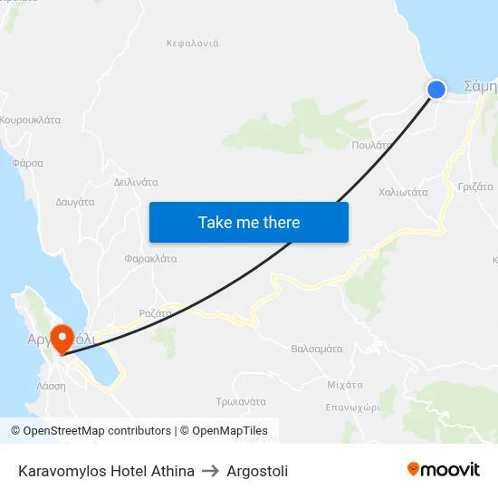 Karavomylos Hotel Athina to Argostoli map