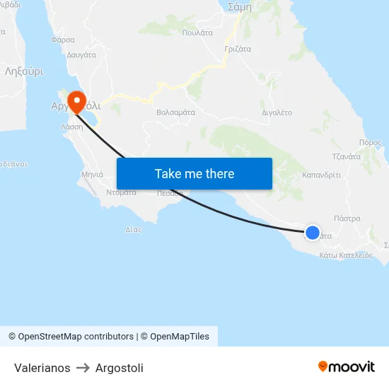 Valerianos to Argostoli map