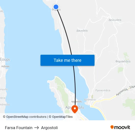 Farsa Fountain to Argostoli map