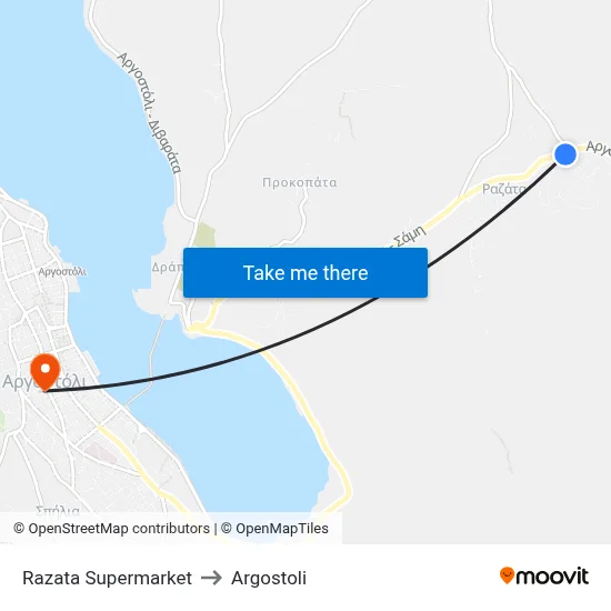 Razata Supermarket to Argostoli map