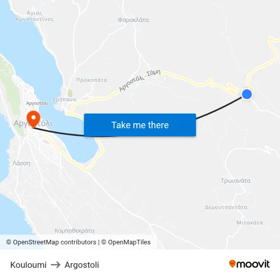 Kouloumi to Argostoli map