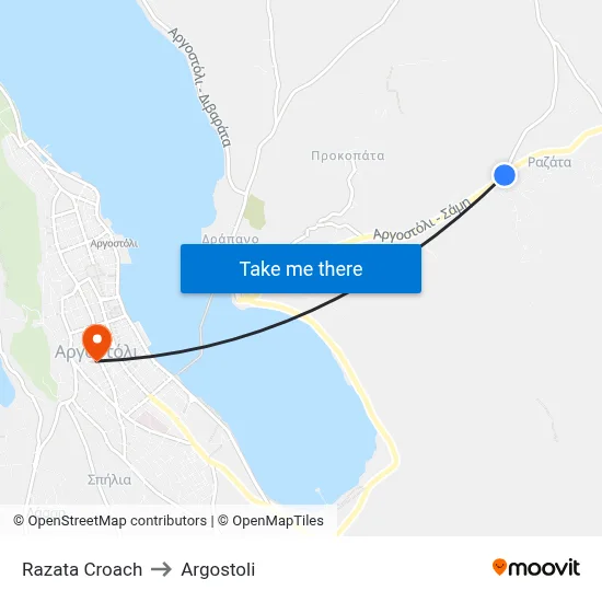 Razata Junction to Argostoli map