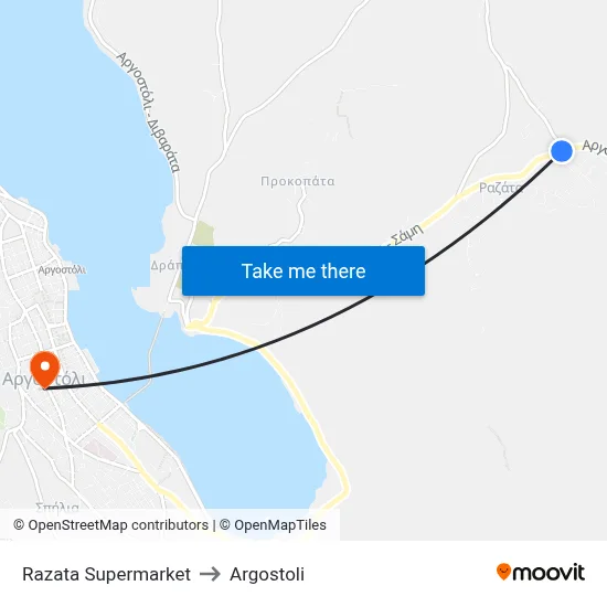 Razata Supermarket to Argostoli map