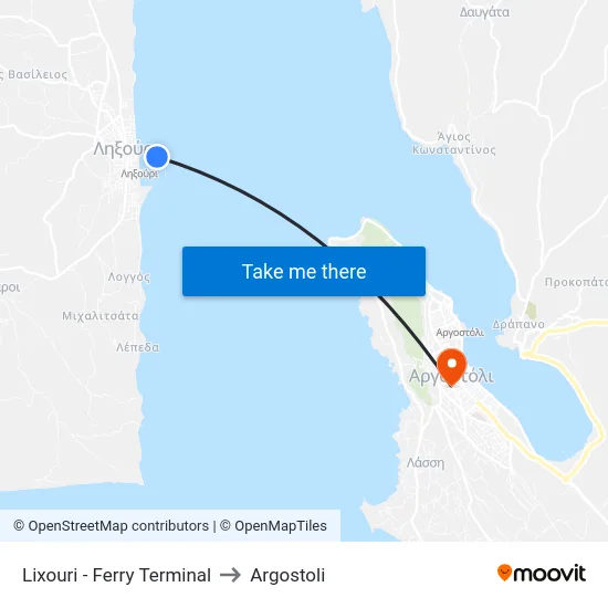 Lixouri - Ferry Terminal to Argostoli map