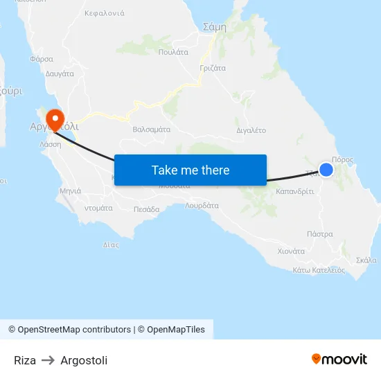Riza to Argostoli map