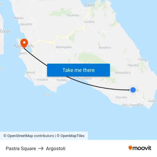 Pastra Square to Argostoli map