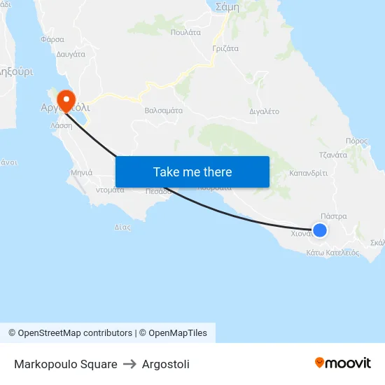 Markopoulo Square to Argostoli map