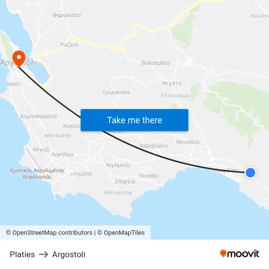 Platies to Argostoli map