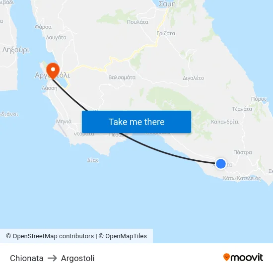 Chionata to Argostoli map