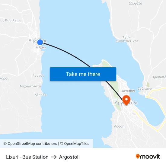 Lixuri - Bus Station to Argostoli map