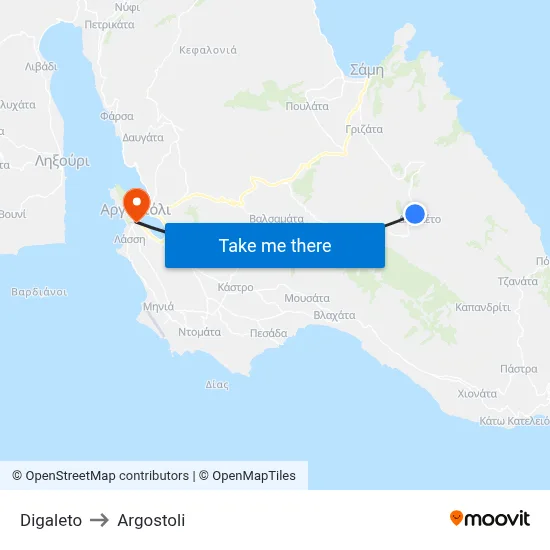 Digaleto to Argostoli map