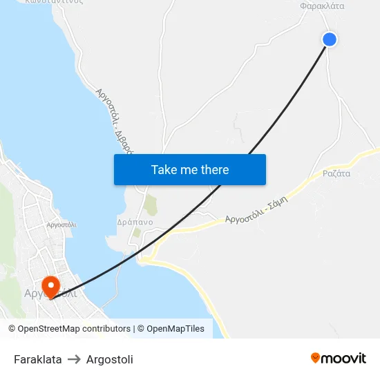 Faraklata to Argostoli map