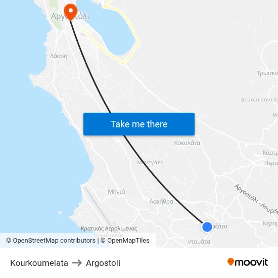 Kourkoumelata to Argostoli map