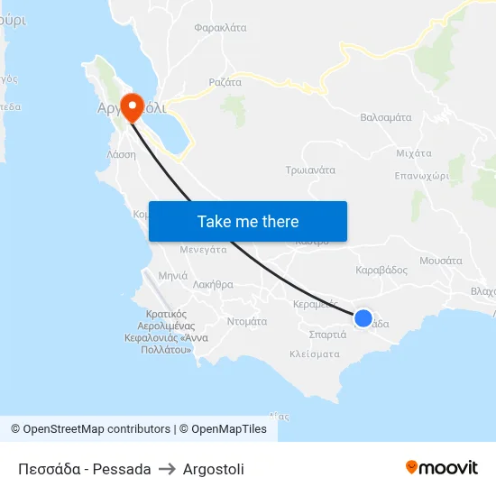 Pessada to Argostoli map