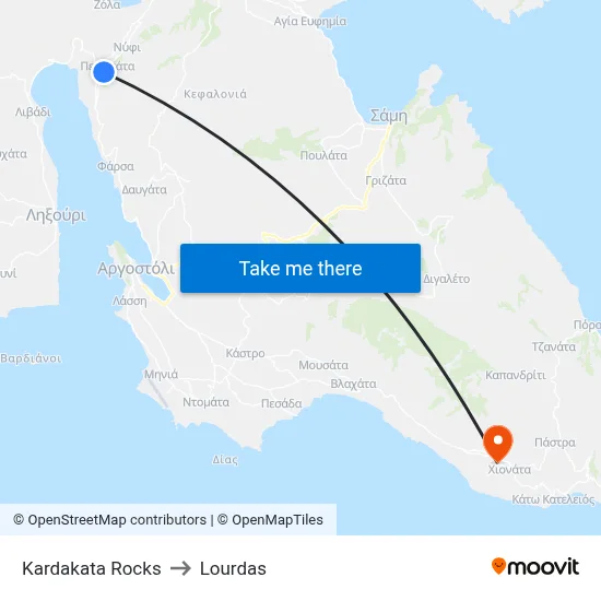Kardakata Rocks to Lourdas map