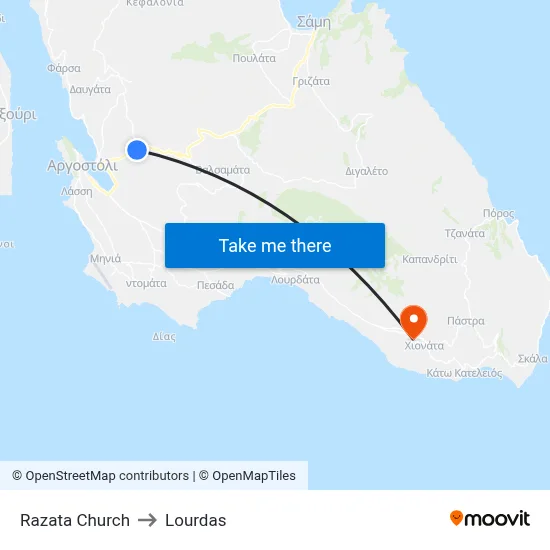 Razata Church to Lourdas map