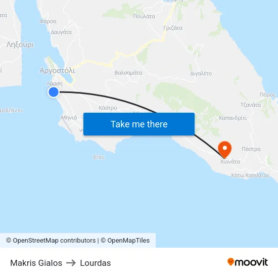 Makris Gialos to Lourdas map