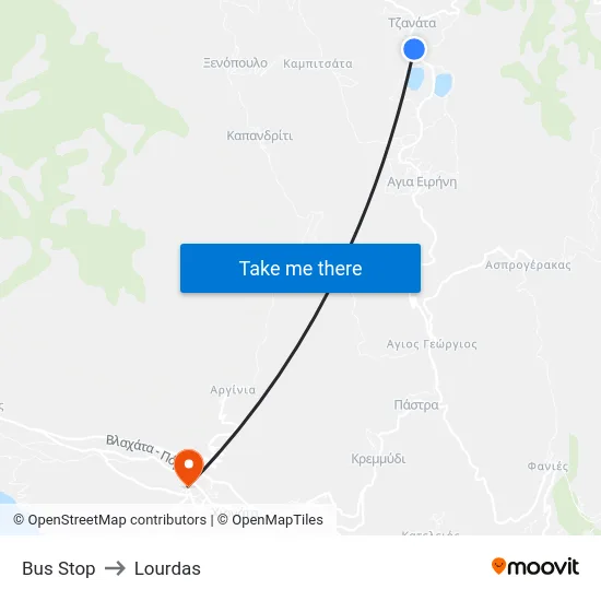 Bus Stop to Lourdas map
