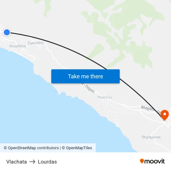 Vlachata to Lourdas map