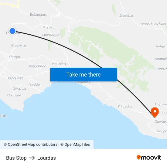 Bus Stop to Lourdas map