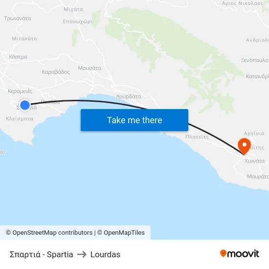 Spartia to Lourdas map