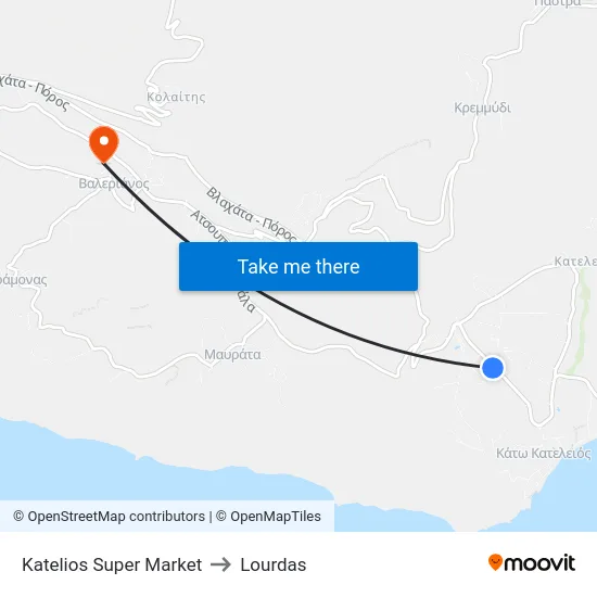 Katelios Super Market to Lourdas map