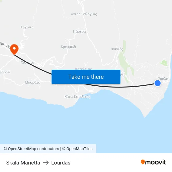 Skala Marietta to Lourdas map