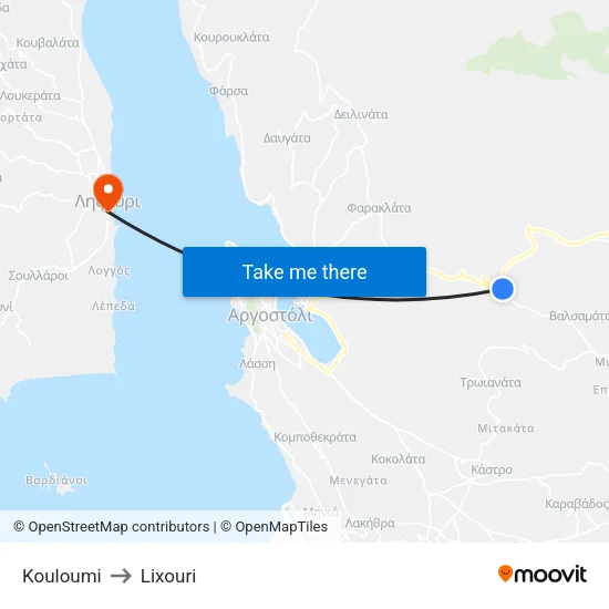 Kouloumi to Lixouri map