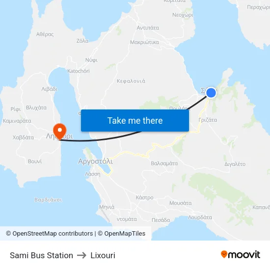 Sami Bus Station to Lixouri map