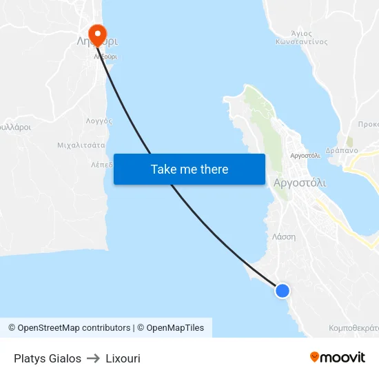 Platys Gialos to Lixouri map