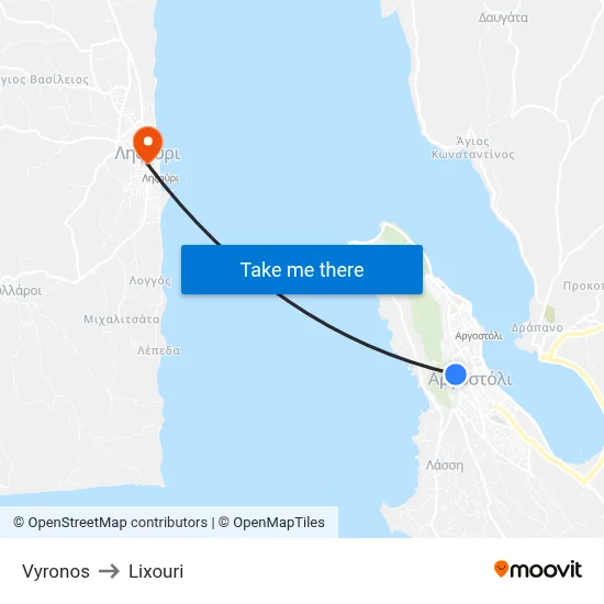 Vyronos to Lixouri map