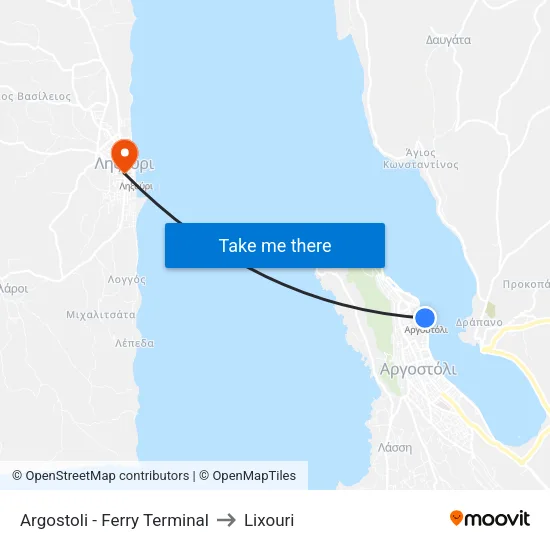 Argostoli - Ferry Terminal to Lixouri map