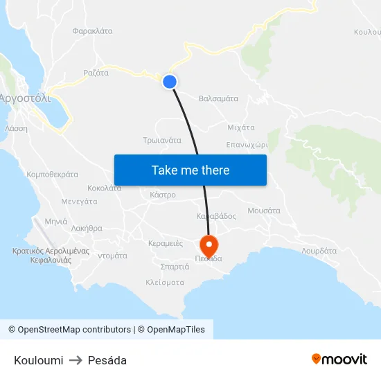 Kouloumi to Pesada map