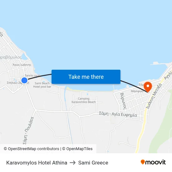 Karavomylos Hotel Athina to Sami Greece map