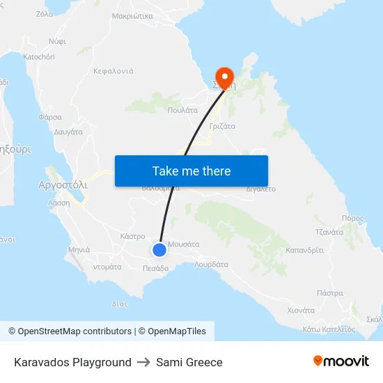 Karavados Playground to Sami Greece map