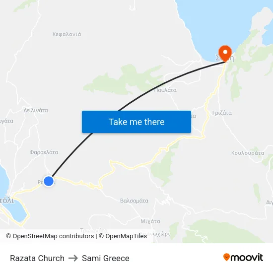 Razata Church to Sami Greece map