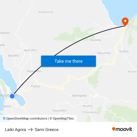 Laiki Market to Sami Greece map