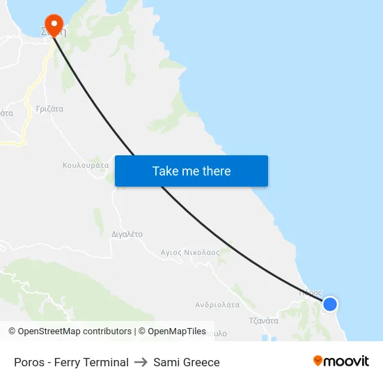 Poros - Ferry Terminal to Sami Greece map