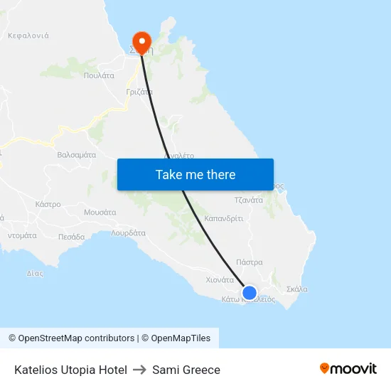 Katelios Utopia Hotel to Sami Greece map
