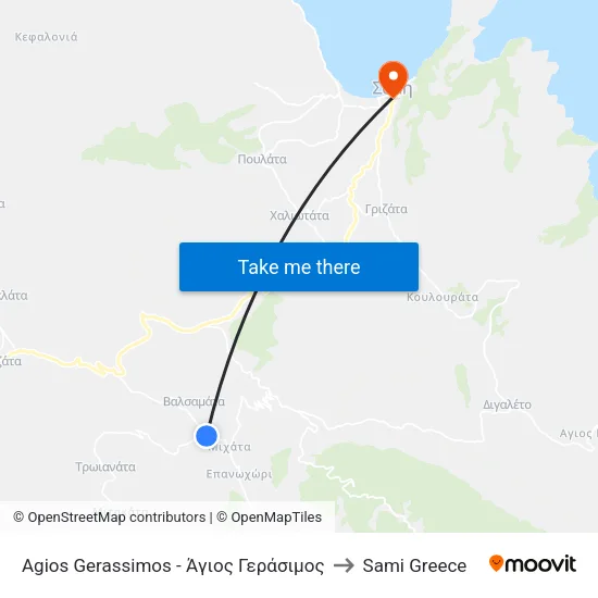 Saint Gerassimos to Sami Greece map