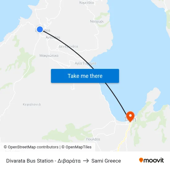 Divarata Bus Station to Sami Greece map