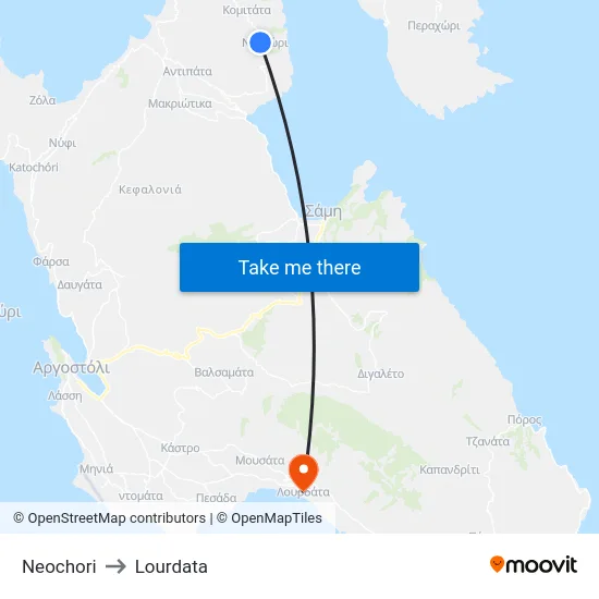 Neochori to Lourdata map