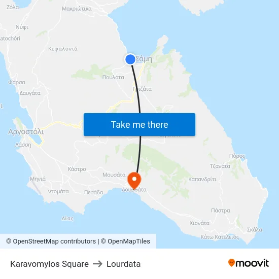 Karavomylos Square to Lourdata map