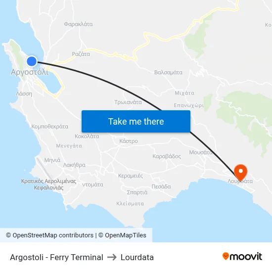 Argostoli - Ferry Terminal to Lourdata map