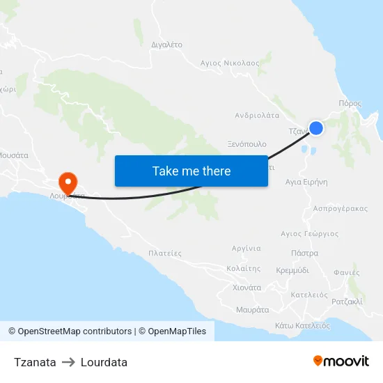 Tzanata to Lourdata map