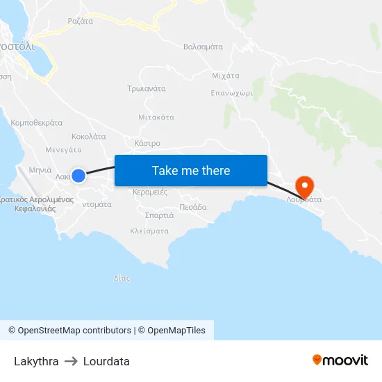Lakythra to Lourdata map
