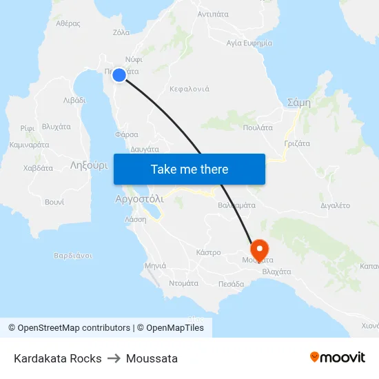 Kardakata Rocks to Moussata map