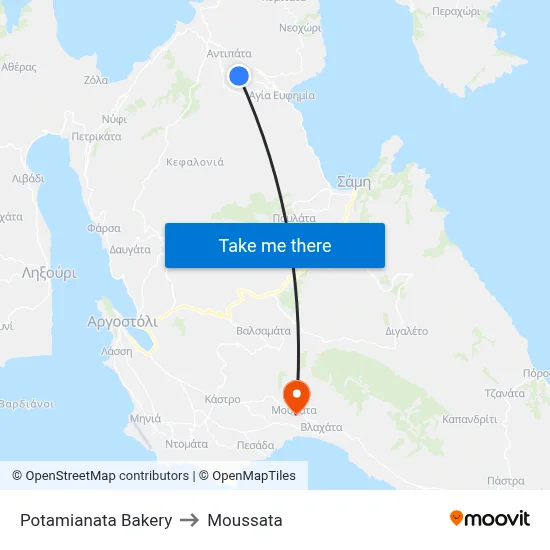 Potamianata Bakery to Moussata map